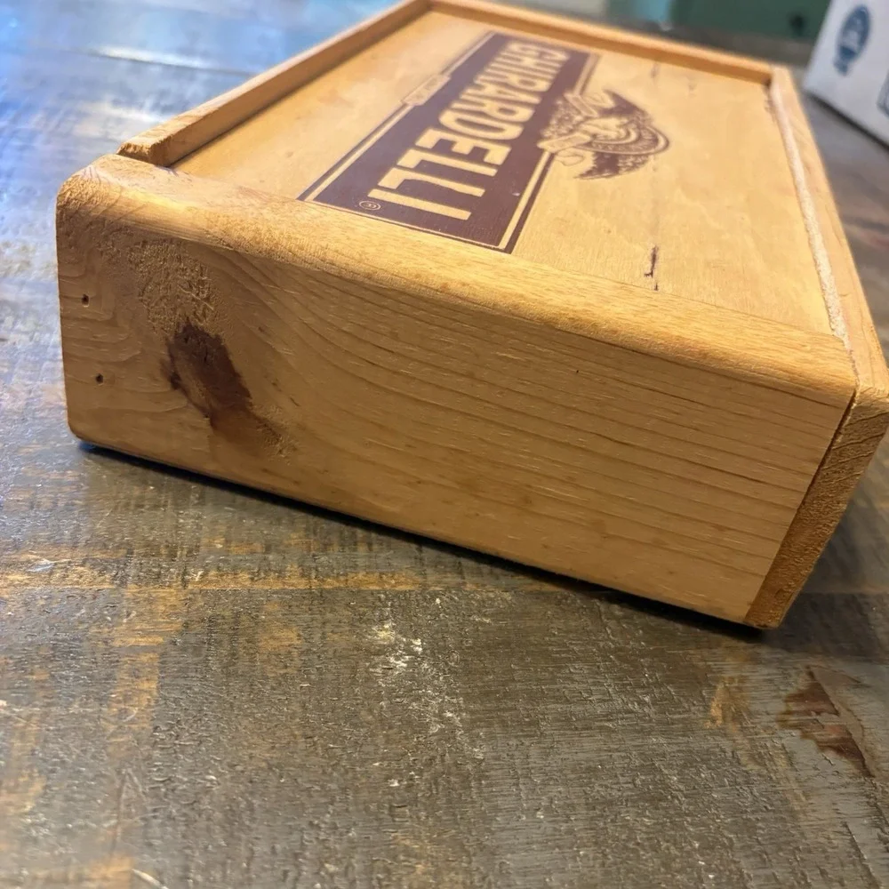 Vintage Ghirardelli Chocolate Wooden Box Slide Opening Pine Candy Logo